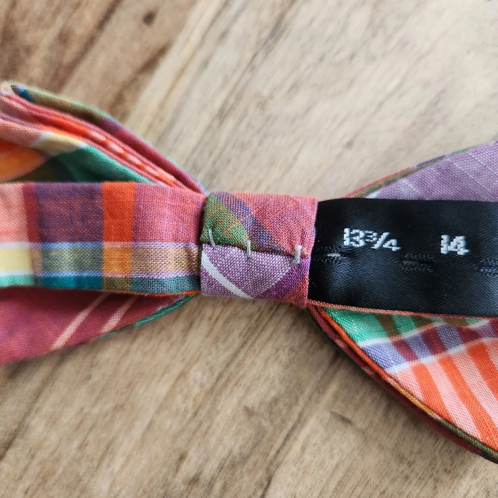 Tommy Hilfiger Plaid Orange Purple Green Pre-Tied Bow Tie